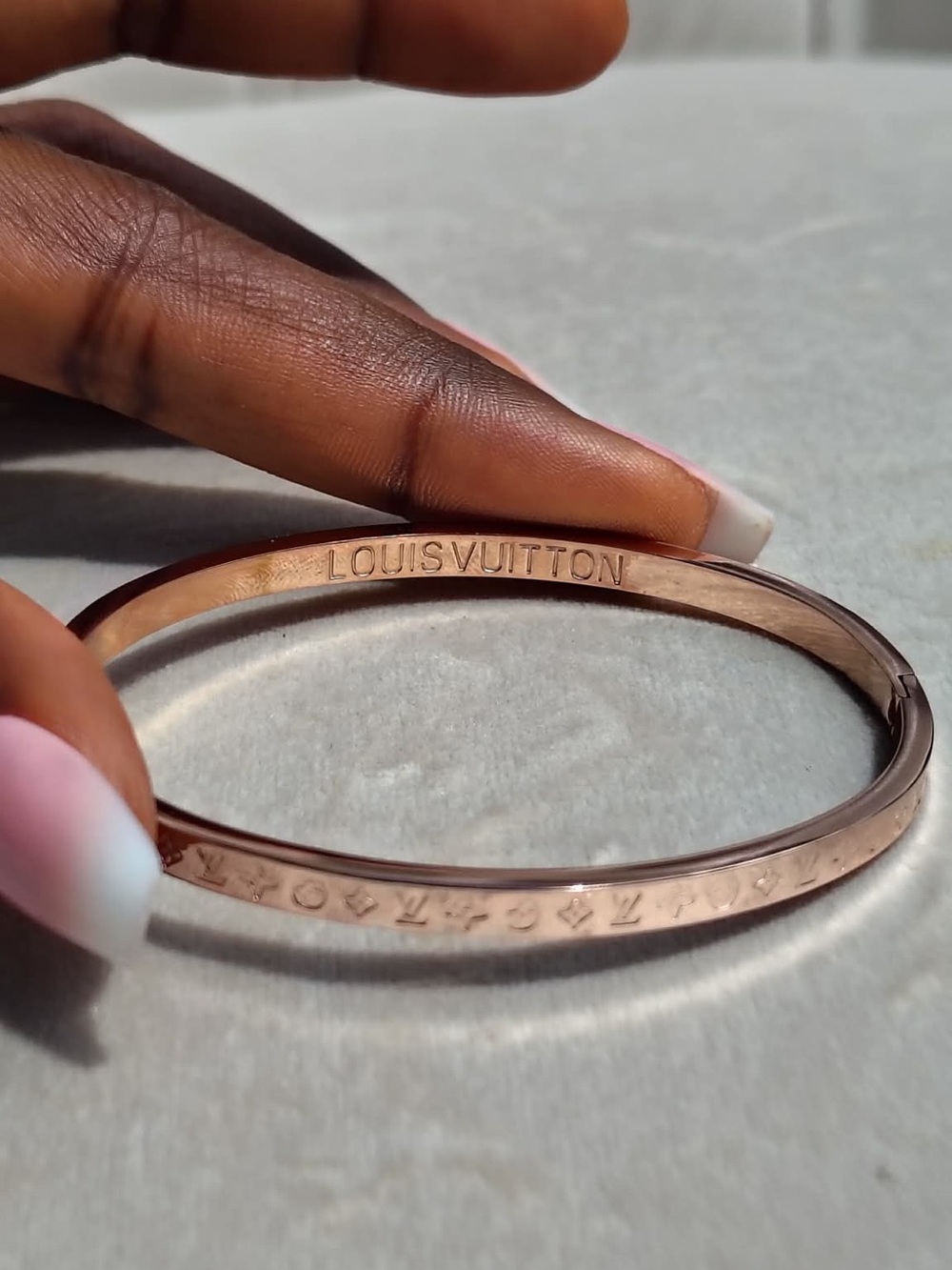 Rose Gold Tone Engraved Slim Bangle